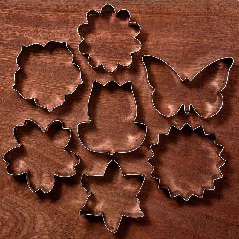 LILIAO Flowers Cookie Cutter Set - 7 Piece - Lily, Daisy, Sunflower, Cherry Blossoms, Tulip, Kapok Flowers and Butterfly Biscuit Fondant Cutters - Stainless Steel - Image 5